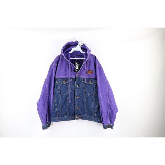 Vintage Other - NOS Vintage 90s Streetwear Mens Large Color Block Hooded Denim Trucker Jacket